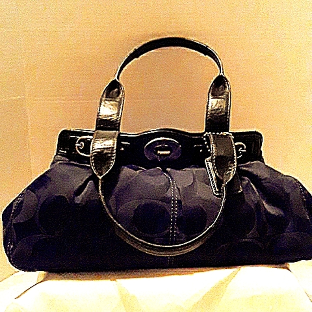 Coach Signature Cloth Bag Trim In Leather Gem